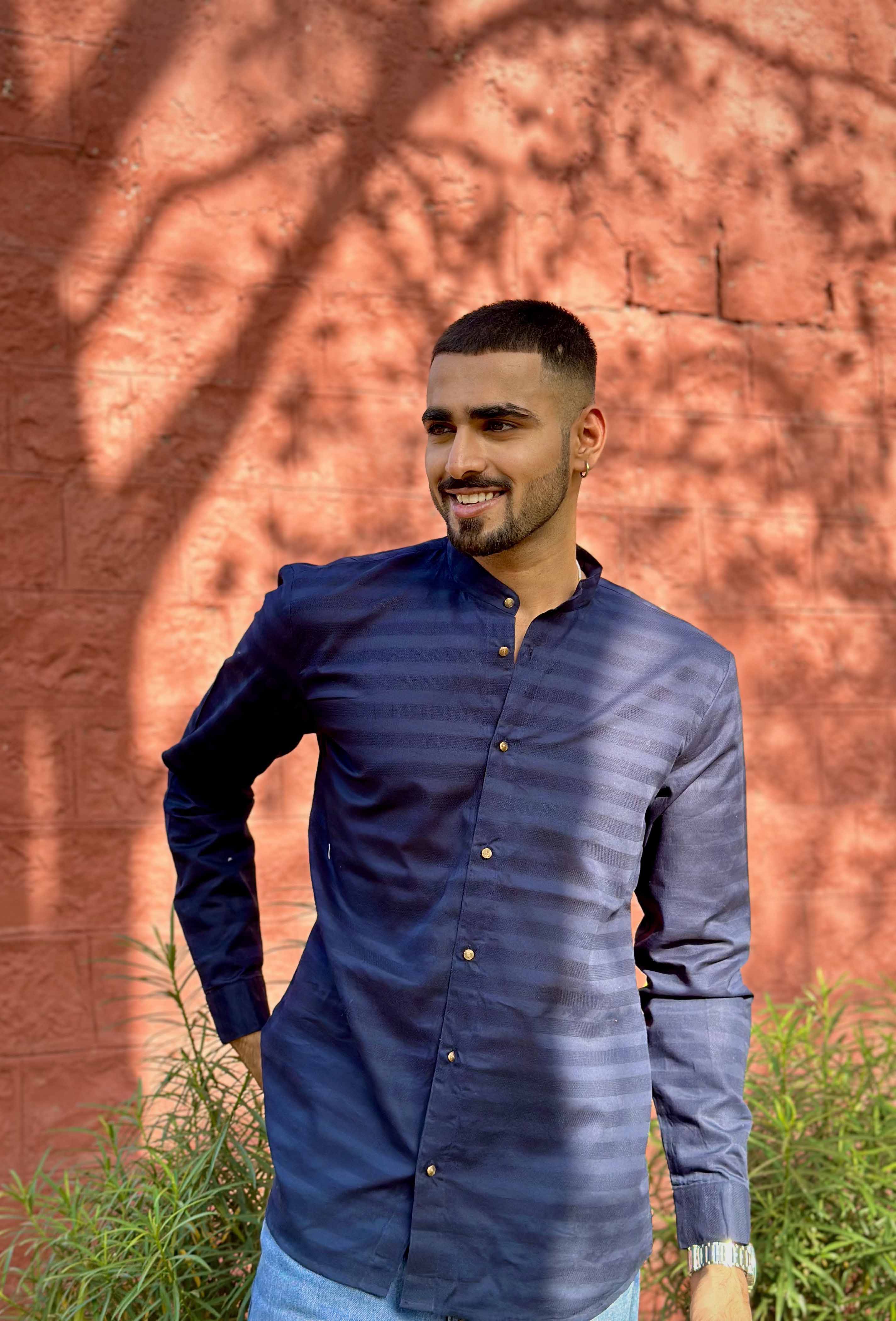 Navy Blue Horizontal Striped Shirt